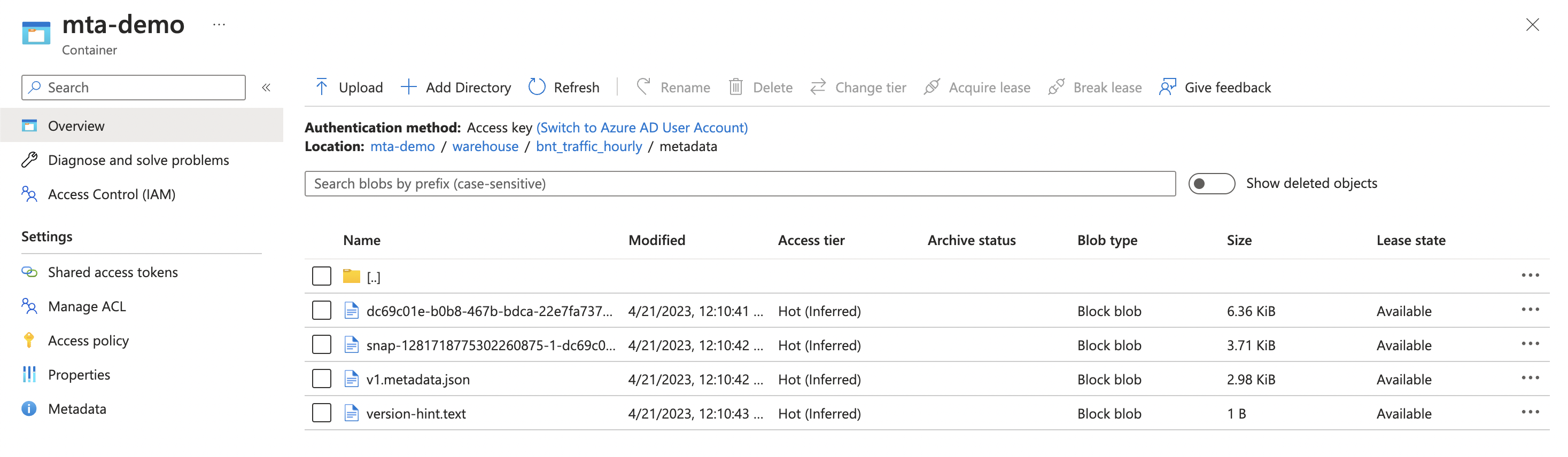 azure iceberg metadata